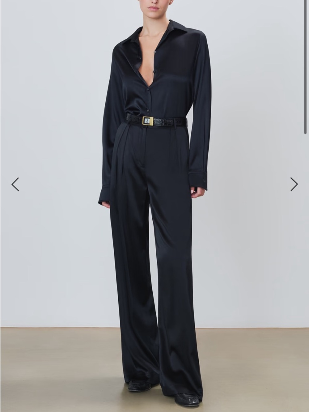 ÉTERNE Josephine pleated stretch-silk satin straight-leg pants
